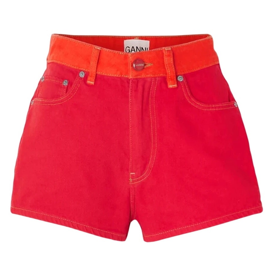 Ganni Organic Red Denim Shorts Size 24